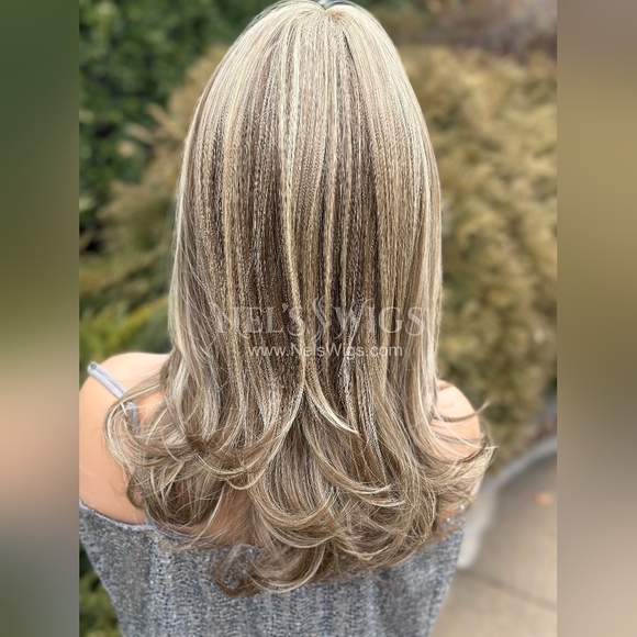 Nels Wigs Kay Light Brunette & Blonde Highlights Monofilament Wig - Picture 5 of 15